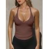 imageCaracilia Women Racerback Tank Tops 2025 Summer Sleeveless V Neck Camisole Slim Fit Basic Camis Workout ClothesBrown
