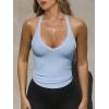 imageCaracilia Women Racerback Tank Tops 2025 Summer Sleeveless V Neck Camisole Slim Fit Basic Camis Workout ClothesLight Blue