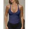 imageCaracilia Women Racerback Tank Tops 2025 Summer Sleeveless V Neck Camisole Slim Fit Basic Camis Workout ClothesNavy Blue