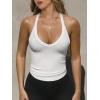 imageCaracilia Women Racerback Tank Tops 2025 Summer Sleeveless V Neck Camisole Slim Fit Basic Camis Workout ClothesWhite
