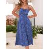 imageCaracilia Women Summer Floral Corset Midi Sundress Casual Spaghetti Strap Beach Vacation Wedding Guest Milkmaid Dress PocketsDark Blue Red Floral
