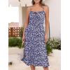 imageCaracilia Women Summer Floral Corset Midi Sundress Casual Spaghetti Strap Beach Vacation Wedding Guest Milkmaid Dress PocketsLeaf Printed