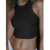 imageCaracilia Women Tank Tops High Neck Crop Tops Racerback Rib Knit Sleeveless Summer Basic Tee Shirts Workout Y2K OutfitsBlack
