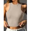imageCaracilia Women Tank Tops High Neck Crop Tops Racerback Rib Knit Sleeveless Summer Basic Tee Shirts Workout Y2K OutfitsLight Khaki