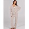 imageCaracilia Womens 2 Piece Outfits Lounge Set V Neck Cardigan Sweater Pants Sets Knit Matching Loungewear 2025 Fall ClothesBeige