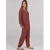 imageCaracilia Womens 2 Piece Outfits Lounge Set V Neck Cardigan Sweater Pants Sets Knit Matching Loungewear 2025 Fall ClothesBrick Red