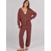 imageCaracilia Womens 2 Piece Outfits Lounge Set V Neck Cardigan Sweater Pants Sets Knit Matching Loungewear 2025 Fall ClothesBrick Red