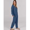 imageCaracilia Womens 2 Piece Outfits Lounge Set V Neck Cardigan Sweater Pants Sets Knit Matching Loungewear 2025 Fall ClothesDusty Blue