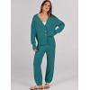 imageCaracilia Womens 2 Piece Outfits Lounge Set V Neck Cardigan Sweater Pants Sets Knit Matching Loungewear 2025 Fall ClothesLake Green