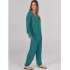 imageCaracilia Womens 2 Piece Outfits Lounge Set V Neck Cardigan Sweater Pants Sets Knit Matching Loungewear 2025 Fall ClothesLake Green