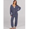 imageCaracilia Womens 2 Piece Outfits Lounge Set V Neck Cardigan Sweater Pants Sets Knit Matching Loungewear 2025 Fall ClothesNavy Blue