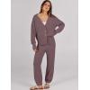 imageCaracilia Womens 2 Piece Outfits Lounge Set V Neck Cardigan Sweater Pants Sets Knit Matching Loungewear 2025 Fall ClothesNutmeg