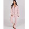 imageCaracilia Womens 2 Piece Outfits Lounge Set V Neck Cardigan Sweater Pants Sets Knit Matching Loungewear 2025 Fall ClothesPink