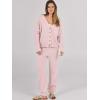 imageCaracilia Womens 2 Piece Outfits Lounge Set V Neck Cardigan Sweater Pants Sets Knit Matching Loungewear 2025 Fall ClothesPink