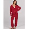 imageCaracilia Womens 2 Piece Outfits Lounge Set V Neck Cardigan Sweater Pants Sets Knit Matching Loungewear 2025 Fall ClothesRed