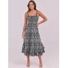 imageCaracilia Womens Smocked Maxi Dress Summer Casual Boho Sleeveless Strap Ruffle Backless Swing Flowy Beach Long SundressBlack Floral