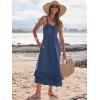 imageCaracilia Womens Smocked Maxi Dress Summer Casual Boho Sleeveless Strap Ruffle Backless Swing Flowy Beach Long SundressBlue