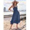 imageCaracilia Womens Smocked Maxi Dress Summer Casual Boho Sleeveless Strap Ruffle Backless Swing Flowy Beach Long SundressBlue