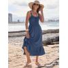 imageCaracilia Womens Smocked Maxi Dress Summer Casual Boho Sleeveless Strap Ruffle Backless Swing Flowy Beach Long SundressBlue