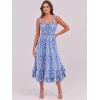imageCaracilia Womens Smocked Maxi Dress Summer Casual Boho Sleeveless Strap Ruffle Backless Swing Flowy Beach Long SundressBlue Floral