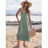 imageCaracilia Womens Smocked Maxi Dress Summer Casual Boho Sleeveless Strap Ruffle Backless Swing Flowy Beach Long SundressGreen Floral