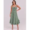 imageCaracilia Womens Smocked Maxi Dress Summer Casual Boho Sleeveless Strap Ruffle Backless Swing Flowy Beach Long SundressGreen Floral
