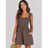 imageCaracilia Womens Summer Casual Smocked Rompers Square Neck Sleeveless Loose Shorts Jumpsuit 2025 Beach Vacation OutfitsCoffee