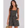 imageCaracilia Womens Summer Casual Smocked Rompers Square Neck Sleeveless Loose Shorts Jumpsuit 2025 Beach Vacation OutfitsFloral Print Black