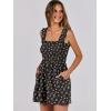 imageCaracilia Womens Summer Casual Smocked Rompers Square Neck Sleeveless Loose Shorts Jumpsuit 2025 Beach Vacation OutfitsFloral Print Black