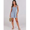 imageCaracilia Womens Summer Casual Smocked Rompers Square Neck Sleeveless Loose Shorts Jumpsuit 2025 Beach Vacation OutfitsFloral Print Blue
