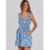 imageCaracilia Womens Summer Casual Smocked Rompers Square Neck Sleeveless Loose Shorts Jumpsuit 2025 Beach Vacation OutfitsFloral Print Blue and White