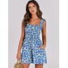 imageCaracilia Womens Summer Casual Smocked Rompers Square Neck Sleeveless Loose Shorts Jumpsuit 2025 Beach Vacation OutfitsFloral Print Blue and White
