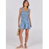 imageCaracilia Womens Summer Casual Smocked Rompers Square Neck Sleeveless Loose Shorts Jumpsuit 2025 Beach Vacation OutfitsFloral Print Blue and White