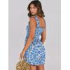 imageCaracilia Womens Summer Casual Smocked Rompers Square Neck Sleeveless Loose Shorts Jumpsuit 2025 Beach Vacation OutfitsFloral Print Blue and White