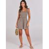 imageCaracilia Womens Summer Casual Smocked Rompers Square Neck Sleeveless Loose Shorts Jumpsuit 2025 Beach Vacation OutfitsKhaki