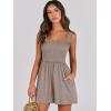 imageCaracilia Womens Summer Casual Smocked Rompers Square Neck Sleeveless Loose Shorts Jumpsuit 2025 Beach Vacation OutfitsKhaki