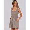 imageCaracilia Womens Summer Casual Smocked Rompers Square Neck Sleeveless Loose Shorts Jumpsuit 2025 Beach Vacation OutfitsKhaki