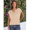 imageCaracilia Womens Sweater Tops Summer Casual V Neck Cap Sleeve Vests Loose Lightweight Side Slit Hem Shirts 2025 BlouseBeige