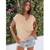 imageCaracilia Womens Sweater Tops Summer Casual V Neck Cap Sleeve Vests Loose Lightweight Side Slit Hem Shirts 2025 BlouseBeige
