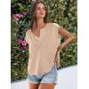 imageCaracilia Womens Sweater Tops Summer Casual V Neck Cap Sleeve Vests Loose Lightweight Side Slit Hem Shirts 2025 BlouseBeige