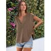 imageCaracilia Womens Sweater Tops Summer Casual V Neck Cap Sleeve Vests Loose Lightweight Side Slit Hem Shirts 2025 BlouseLight Brown