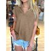 imageCaracilia Womens Sweater Tops Summer Casual V Neck Cap Sleeve Vests Loose Lightweight Side Slit Hem Shirts 2025 BlouseLight Brown