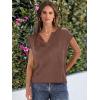imageCaracilia Womens Sweater Tops Summer Casual V Neck Cap Sleeve Vests Loose Lightweight Side Slit Hem Shirts 2025 BlouseRed Brown