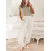 imageCaracilia Womens Two Piece Outfits Knit Sweater Sets Matching Lounge Set Sweatsuit Tracksuit Summer Trendy Clothes Khaki White M