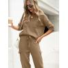 imageCaracilia Womens Two Piece Outfits Sweater Sets Long Sleeve Knit Tops Matching Cargo Jogger Pants 2025 Fall Lounge SetsDark Camel