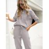imageCaracilia Womens Two Piece Outfits Sweater Sets Long Sleeve Knit Tops Matching Cargo Jogger Pants 2025 Fall Lounge SetsGray