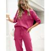 imageCaracilia Womens Two Piece Outfits Sweater Sets Long Sleeve Knit Tops Matching Cargo Jogger Pants 2025 Fall Lounge SetsHot Pink