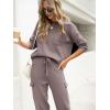 imageCaracilia Womens Two Piece Outfits Sweater Sets Long Sleeve Knit Tops Matching Cargo Jogger Pants 2025 Fall Lounge SetsKhaki