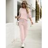 imageCaracilia Womens Two Piece Outfits Sweater Sets Long Sleeve Knit Tops Matching Cargo Jogger Pants 2025 Fall Lounge SetsPink