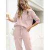 imageCaracilia Womens Two Piece Outfits Sweater Sets Long Sleeve Knit Tops Matching Cargo Jogger Pants 2025 Fall Lounge SetsPink